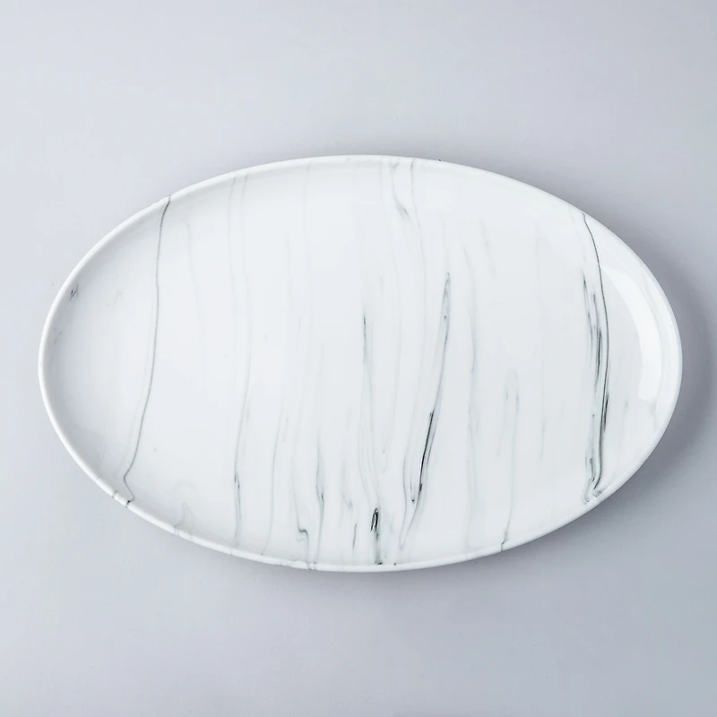 KSP Marble Porcelain Large Oval Platter (White/Grey)