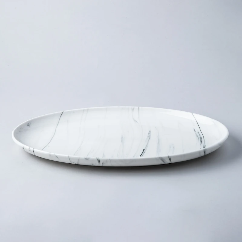 KSP Marble Porcelain Large Oval Platter (White/Grey)