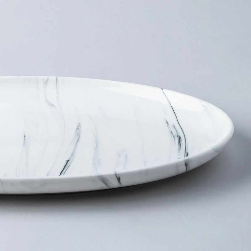 KSP Marble Porcelain Large Oval Platter (White/Grey)