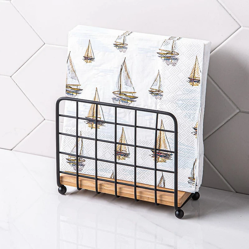 KSP Natura Bamboo & Wire Napkin Holder Verticle (Black/Natural)