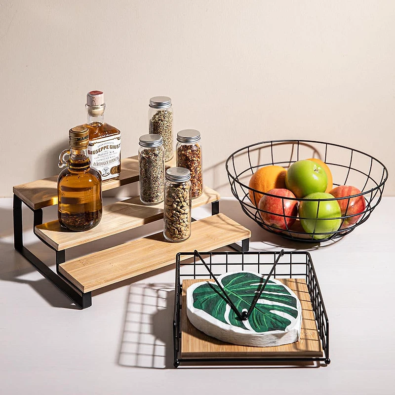 KSP Natura Bamboo & Wire Fruit Basket (Black/Natural)