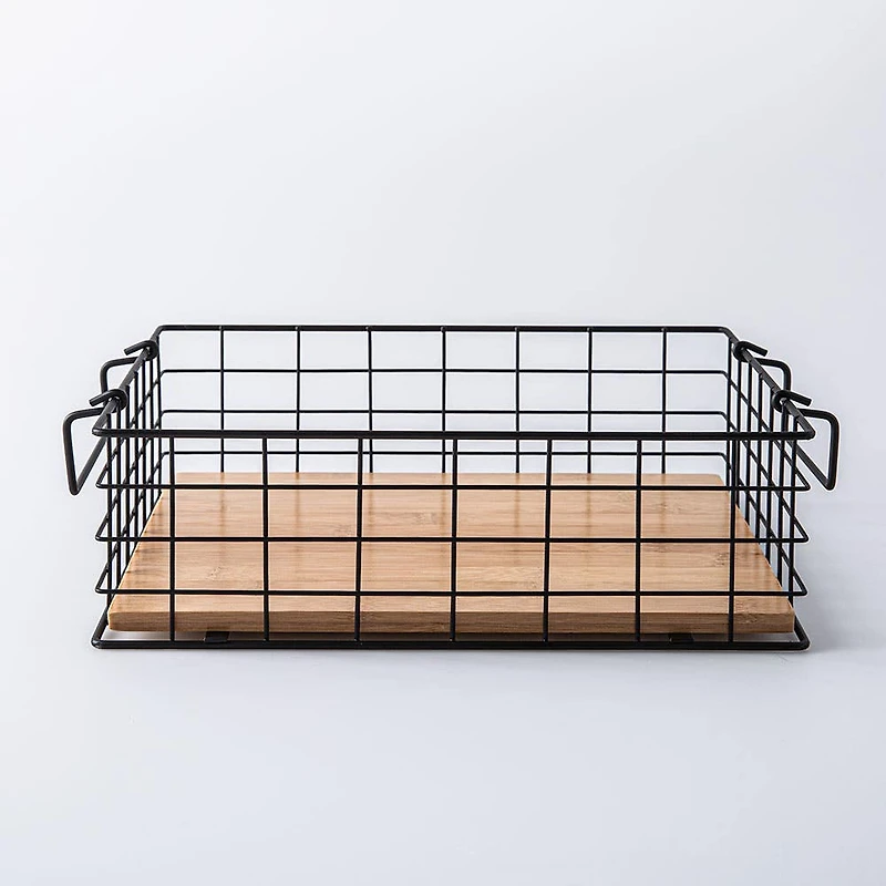 KSP Natura 'Large' Bamboo & Wire Stackable Basket (Black/Natural)