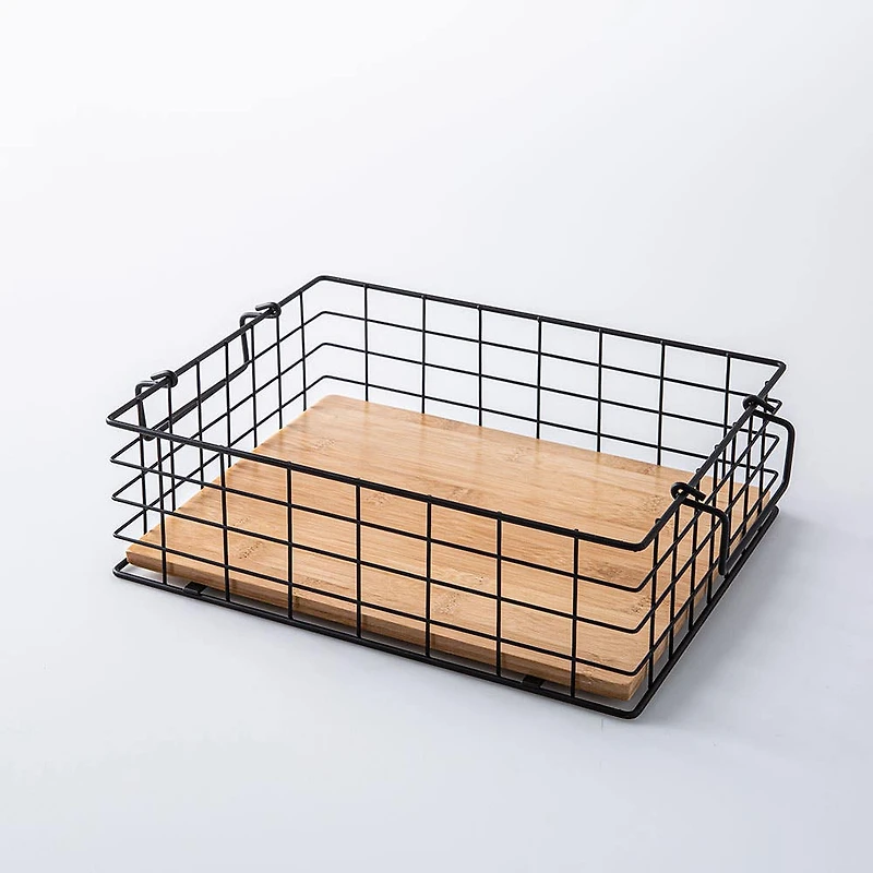 KSP Natura 'Large' Bamboo & Wire Stackable Basket (Black/Natural)
