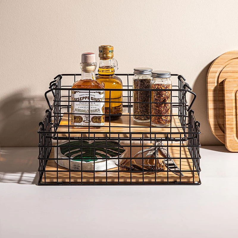 KSP Natura 'Large' Bamboo & Wire Stackable Basket (Black/Natural)