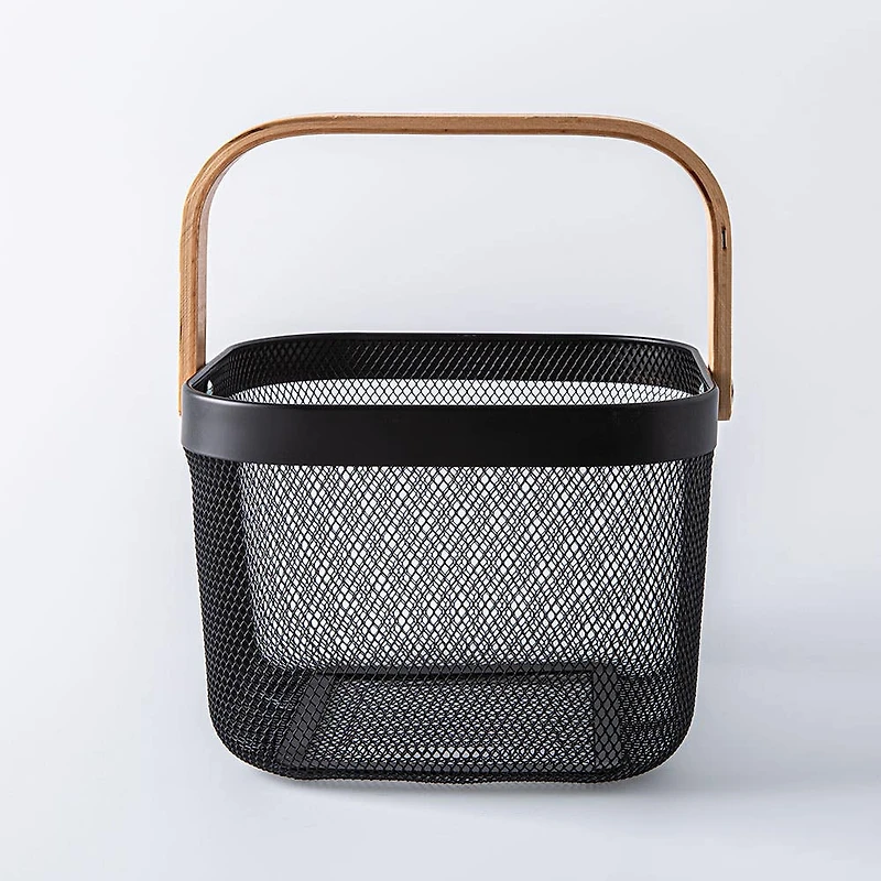 KSP Natura 'Square' Bamboo & Mesh Wire Basket (Black/Natural)