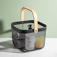 KSP Natura 'Square' Bamboo & Mesh Wire Basket (Black/Natural)