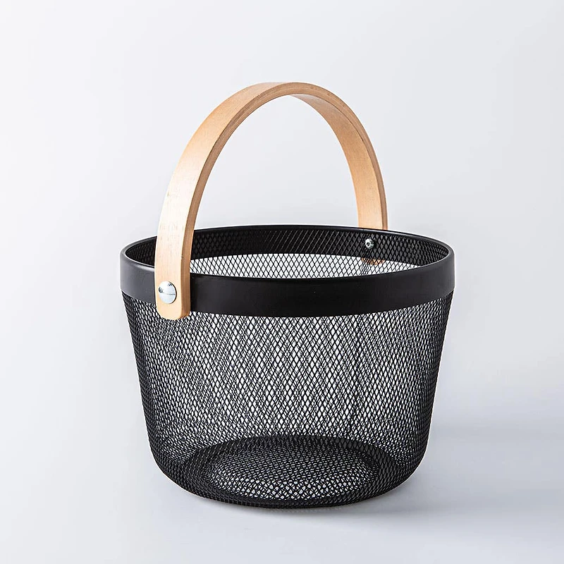 KSP Natura 'Round' Bamboo & Mesh Wire Basket (Black/Natural)