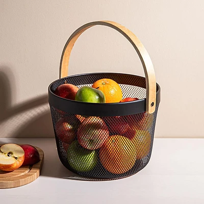 KSP Natura 'Round' Bamboo & Mesh Wire Basket (Black/Natural)