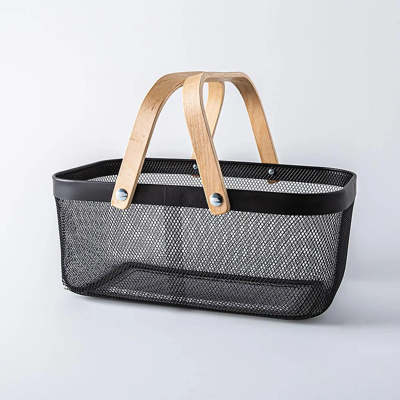 KSP Natura 'Rectangle' Bamboo & Mesh Wire Basket (Black/Natural)