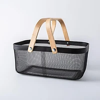 KSP Natura 'Rectangle' Bamboo & Mesh Wire Basket (Black/Natural)