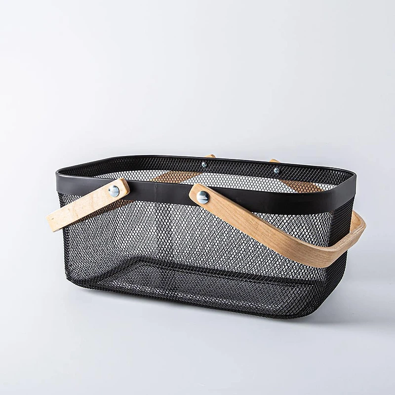 KSP Natura 'Rectangle' Bamboo & Mesh Wire Basket (Black/Natural)
