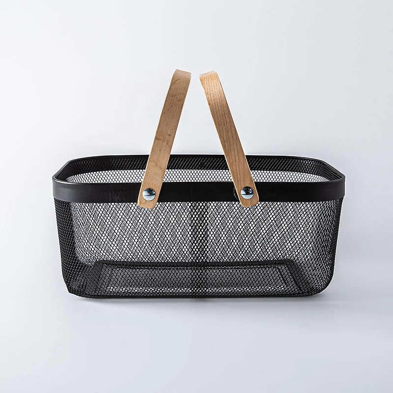 KSP Natura 'Rectangle' Bamboo & Mesh Wire Basket (Black/Natural)