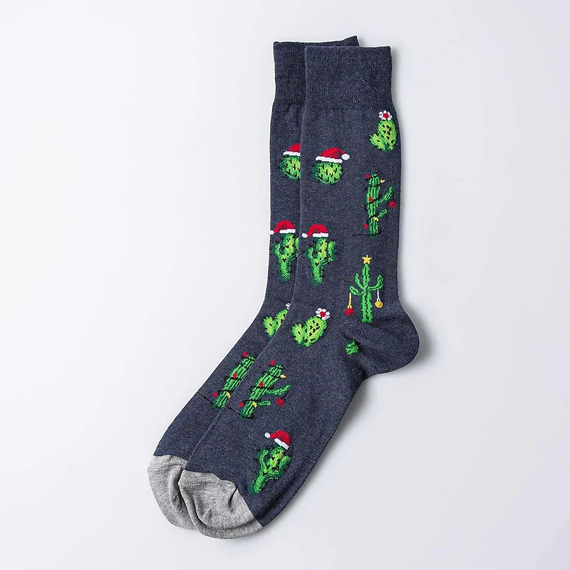 Hotsox Men's 'Christmas Cactus' Crew Socks - Set of 2 (Black)