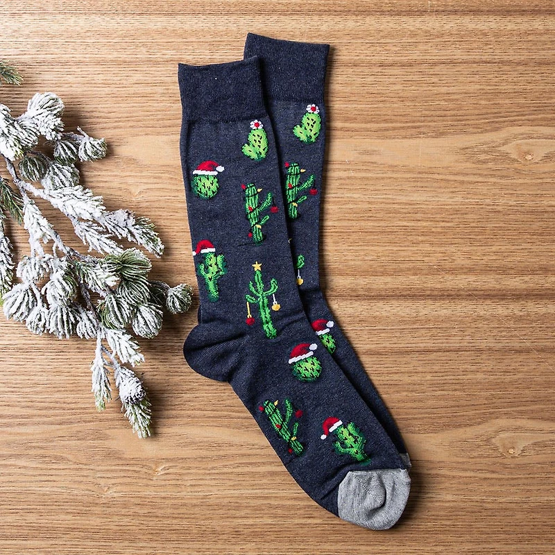 Hotsox Men's 'Christmas Cactus' Crew Socks - Set of 2 (Black)
