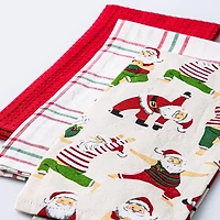 Harman Christmas 'Yoga Santa' Cotton Kitchen Towel - Set/3