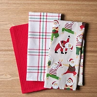 Harman Christmas 'Yoga Santa' Cotton Kitchen Towel - Set/3
