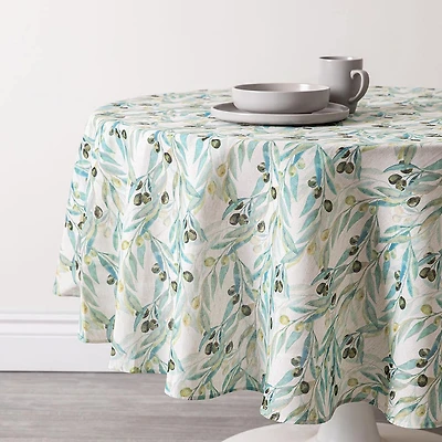 Harman Printed 'Mixed Olive' Linen Tablecloth (70" dia.)