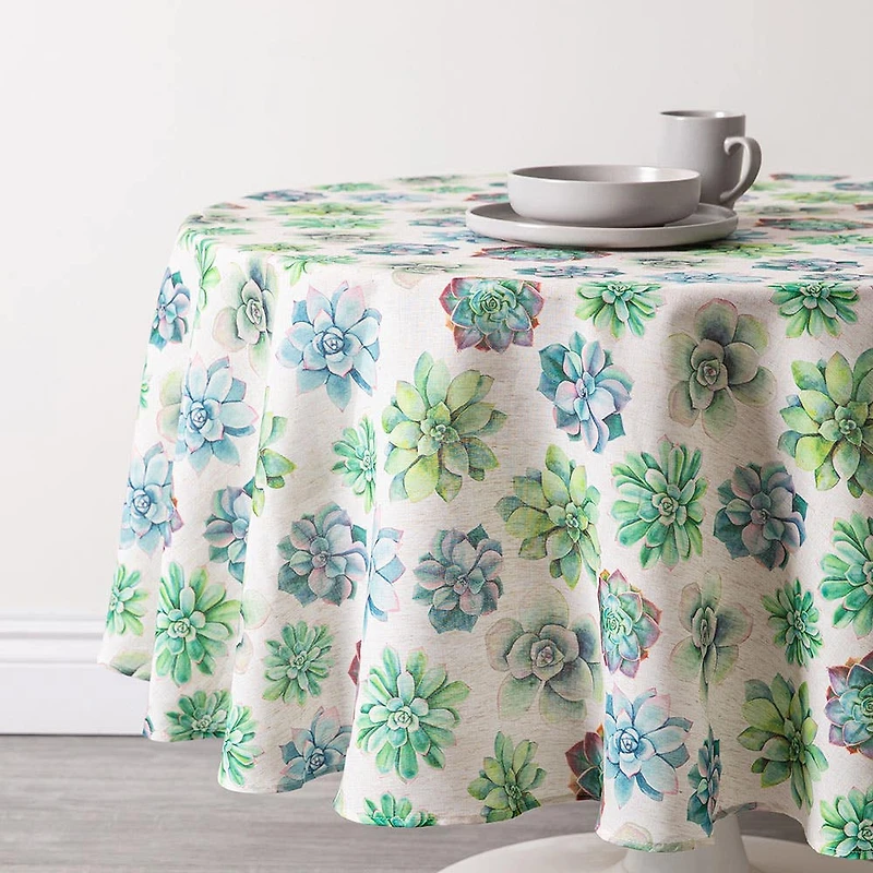 Harman Printed 'Succulent' Linen Tablecloth (70" dia.)