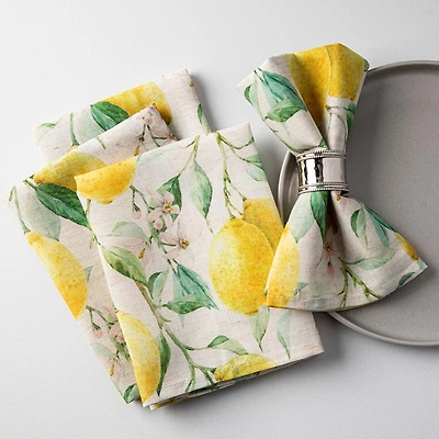 Harman Printed 'Fresh Lemon' Linen Napkin - Set of 4