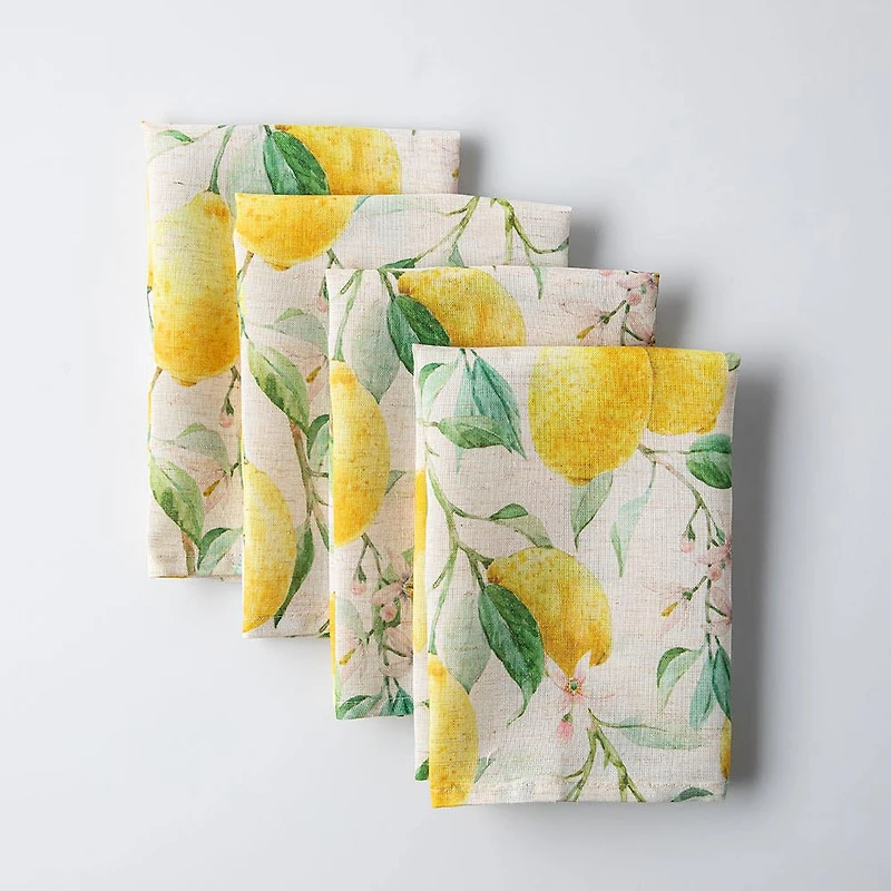 Harman Printed 'Fresh Lemon' Linen Napkin - Set of 4