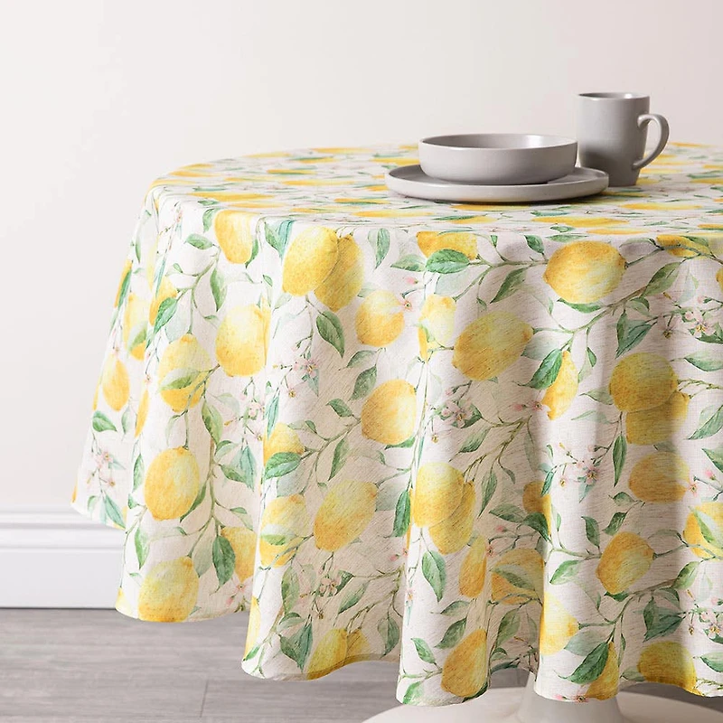 Harman Printed 'Fresh Lemon' Linen Tablecloth (70" Dia.)