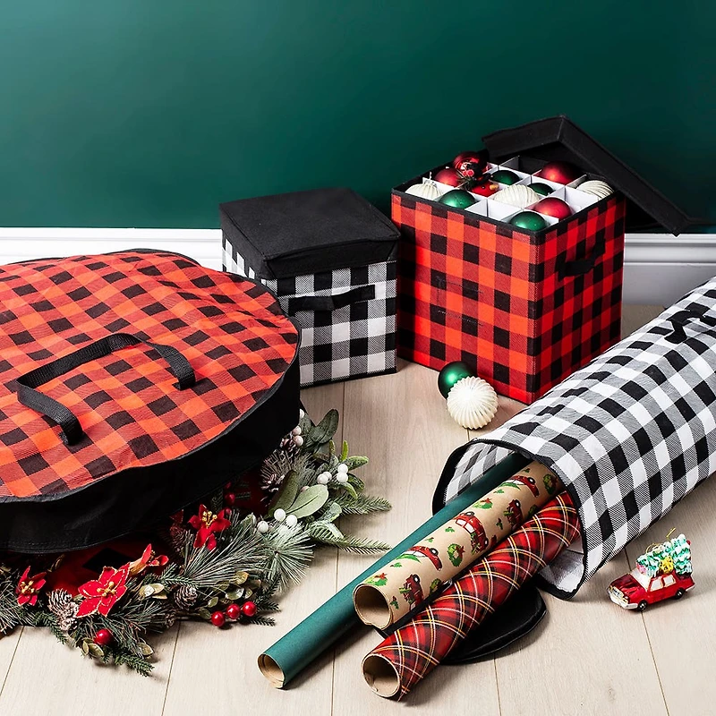 KSP Christmas Soft Storage 'Buffalo Check' Wreath Bag (Black/Red)