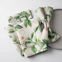 Harman Printed 'White Blossom' Linen Napkin - Set of 4 (Natural)