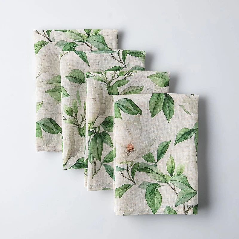 Harman Printed 'White Blossom' Linen Napkin - Set of 4 (Natural)