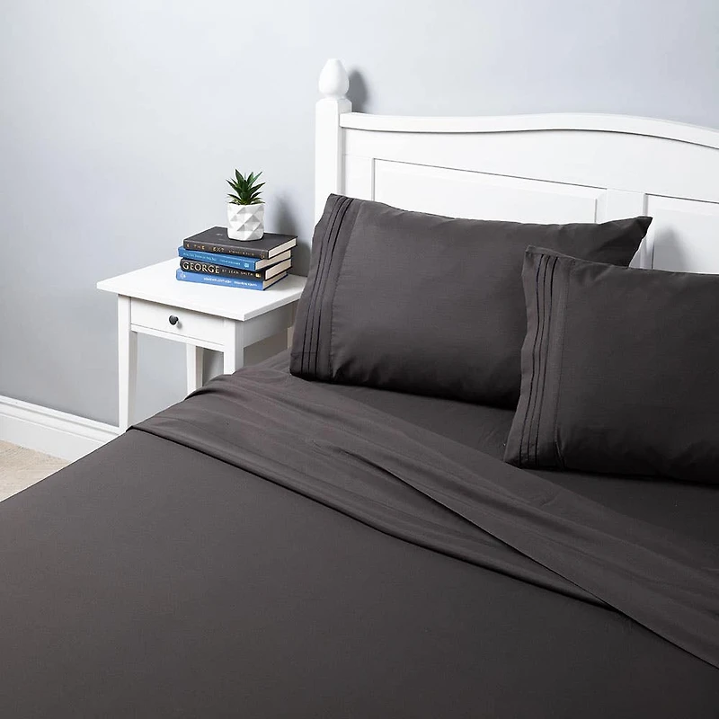 Hotel & Home Ultra-Soft Microfiber King Sheet - Set of 4 (Dark Grey)