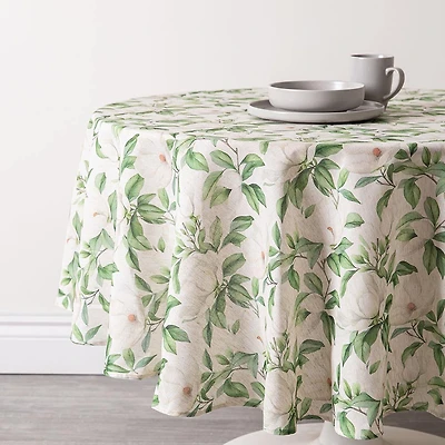 Harman Printed 'White Blossom' Linen Tablecloth (70" dia.)