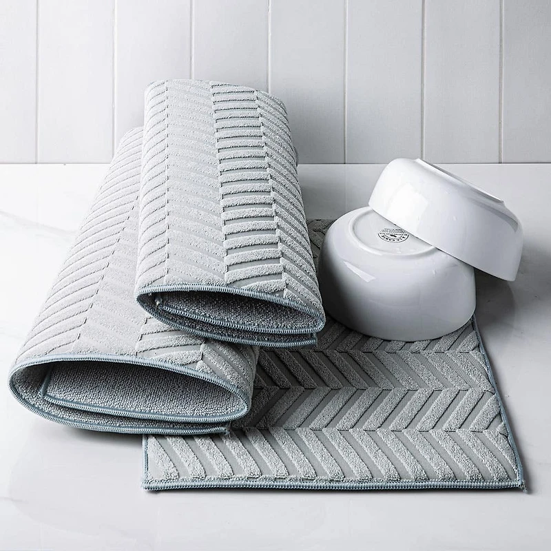 KSP Luxedry Herringbone Microfiber Dish Drying Mat - Set/3 (Grey)