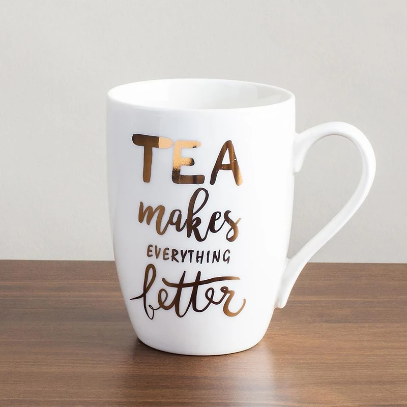 KSP Graphic 'Coffee & Tea' Mug - Set of 4 (White/Gold)