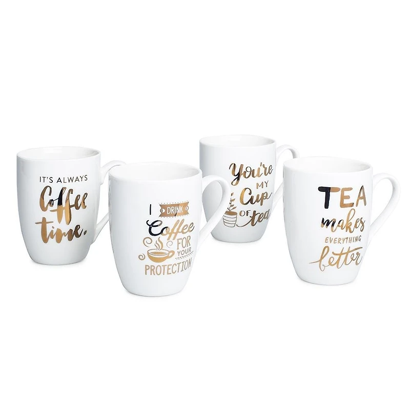 KSP Graphic 'Coffee & Tea' Mug - Set of 4 (White/Gold)