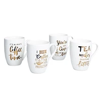 KSP Graphic 'Coffee & Tea' Mug - Set of 4 (White/Gold)