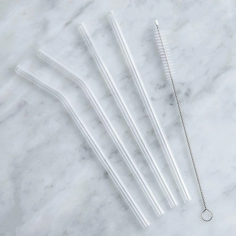 Luciano Sip Reusable Glass Straw with Brush - Set of 4