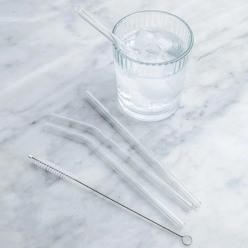 Luciano Sip Reusable Glass Straw with Brush - Set of 4