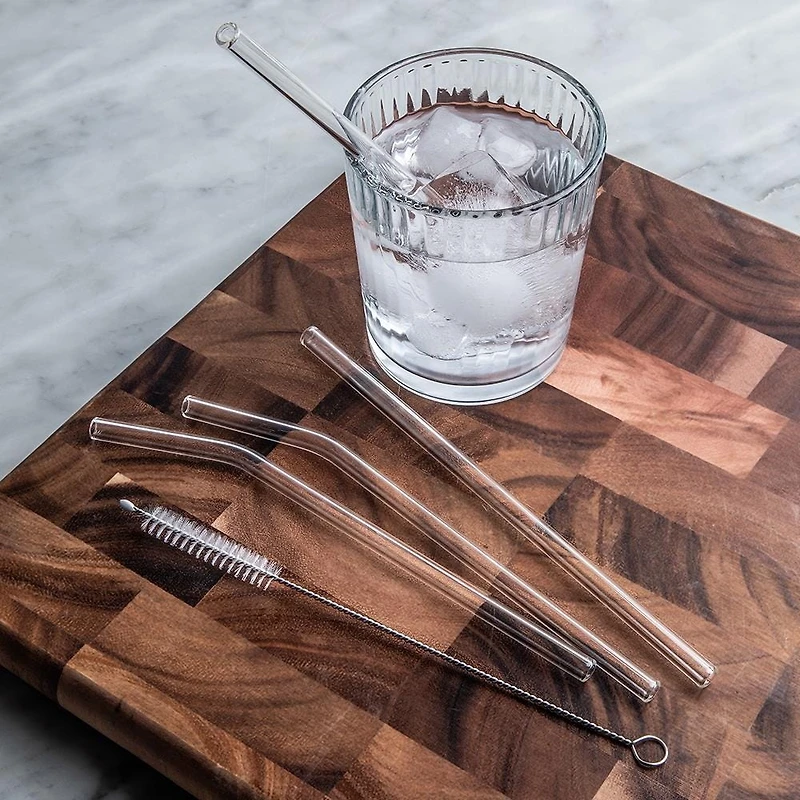 Luciano Sip Reusable Glass Straw with Brush - Set of 4