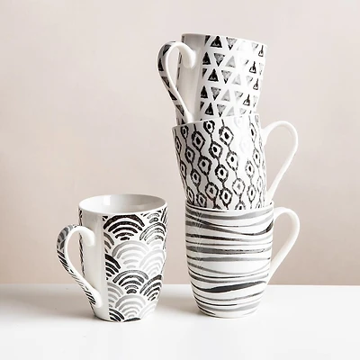 KSP Graphic 'Ikat' Mug - Set of 4 (Grey)