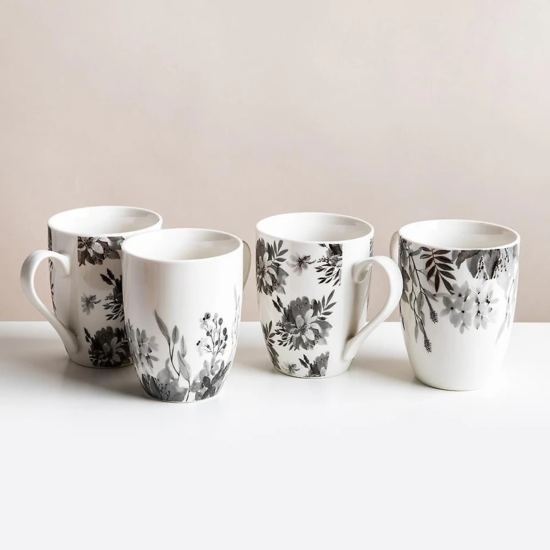 KSP Graphic 'Bloom' Mug - Set of 4 (White/Black)