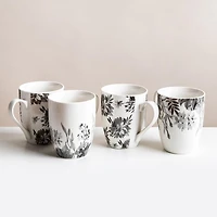 KSP Graphic 'Bloom' Mug - Set of 4 (White/Black)