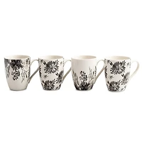 KSP Graphic 'Bloom' Mug - Set of 4 (White/Black)