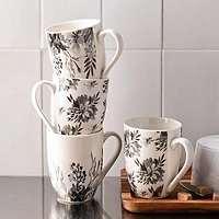 KSP Graphic 'Bloom' Mug - Set of 4 (White/Black)