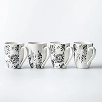 KSP Graphic 'Bloom' Mug - Set of 4 (White/Black)