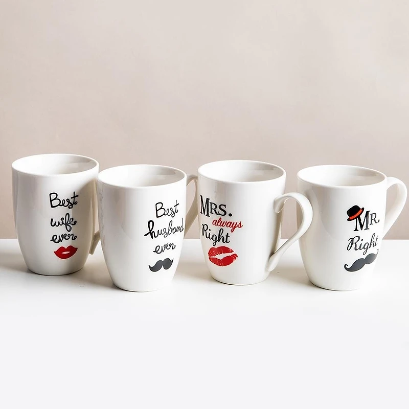 KSP Graphic 'Mr and Mrs' Mug - Set of 4 (White/Black)