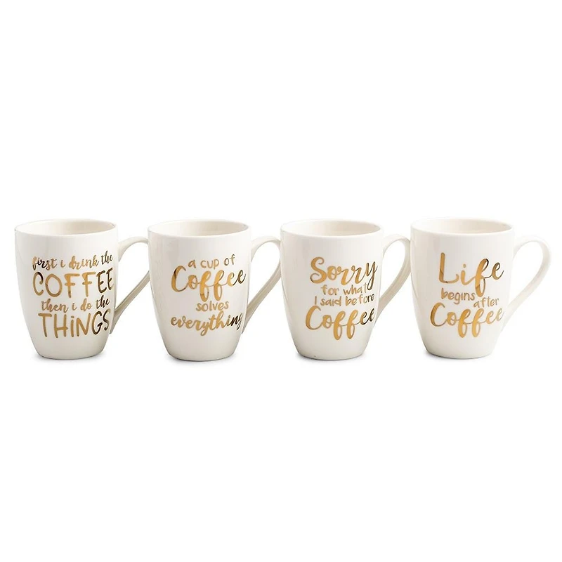 KSP Graphic 'Coffee Time' Mug - Set of 4 (White/Gold)