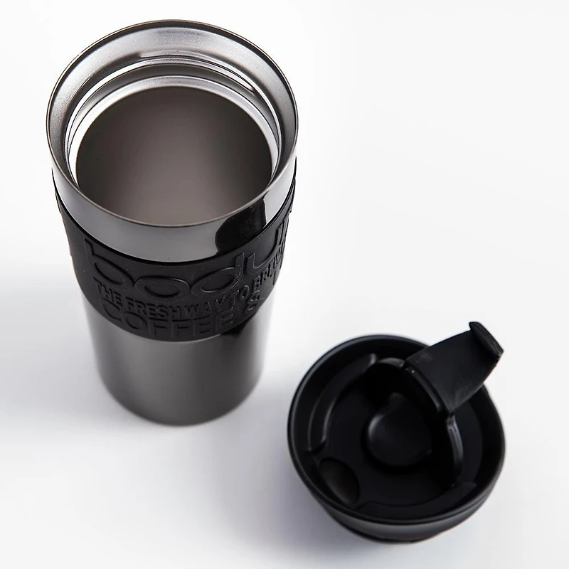 Bodum Silicone Band Double Wall Travel Mug (Gunmetal)