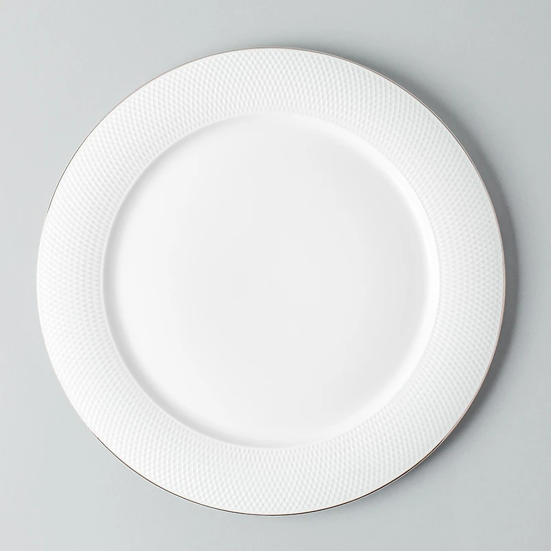 A La Carte 'Diamond Platinum' Porcelain Dinner Plate (White)