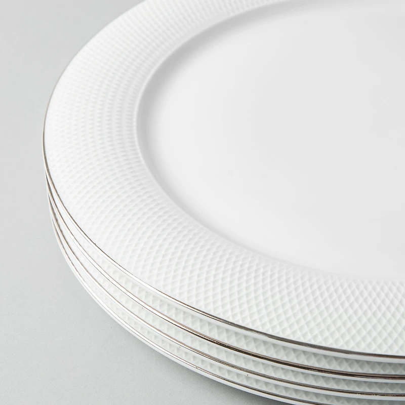 A La Carte 'Diamond Platinum' Porcelain Dinner Plate (White)