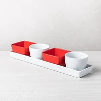 KSP Christmas Porcelain Host Mini Bowls with Tray (White/Red)