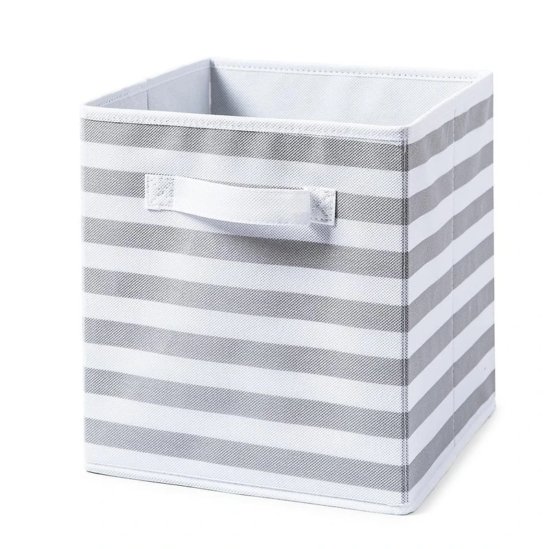 KSP Collapsible 'Stripes' Non-Woven Storage Bin (Light Grey) 10x10x11"